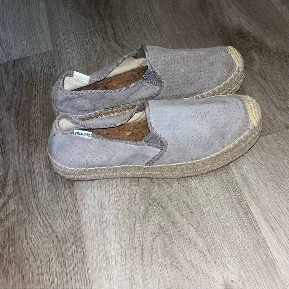 Soludos 6.5 Grey Suede Platform Espadrilles